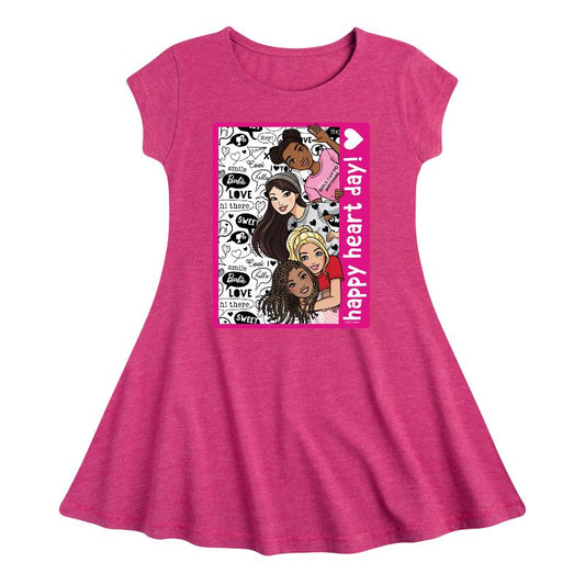 Girls' - Barbie - Happy Heart Day Fit & Flair Cap Sleeve Dress