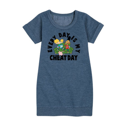 Girls' - Hey Arnold! - Cheat Day Graphic Short Sleeve Fleece Dress