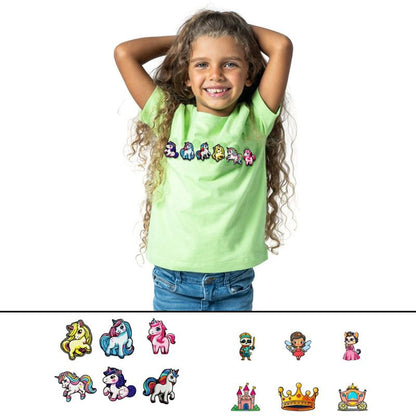 Rabble Kids' Unicorn Fairy Tale Tshirt Bundle – Custom Shirt with 12 Dabblz Velcro Patches