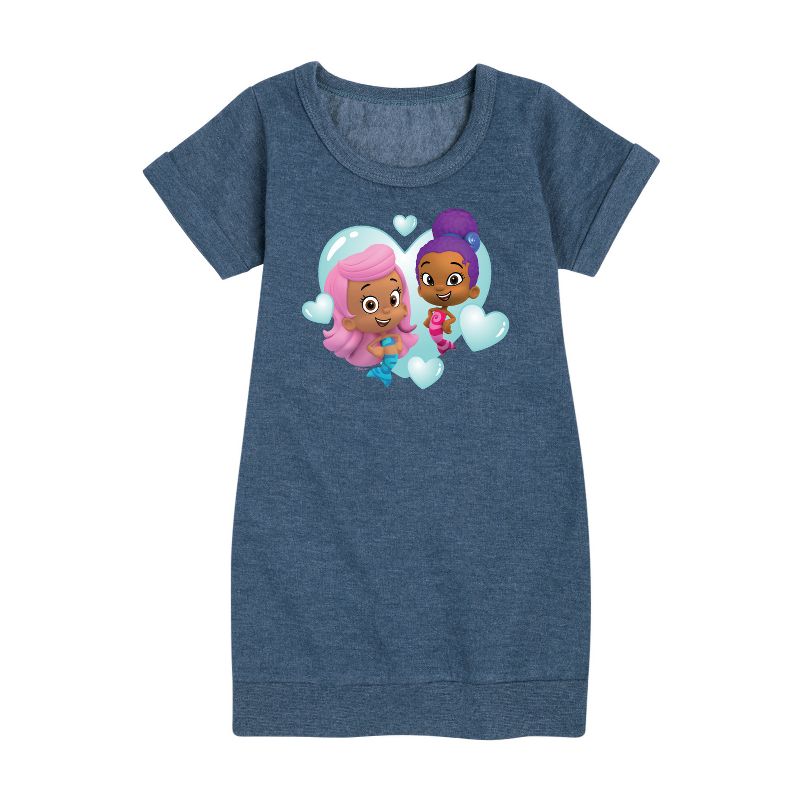Girls' - Bubble Guppies - Molly And Zooli Heart Bubble Heart Graphic Short Sleeve Fleece Dress