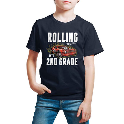 تي شيرت جرافيكي بأكمام قصيرة للأولاد من Hot Wheels - Rolling Into 2nd Grade