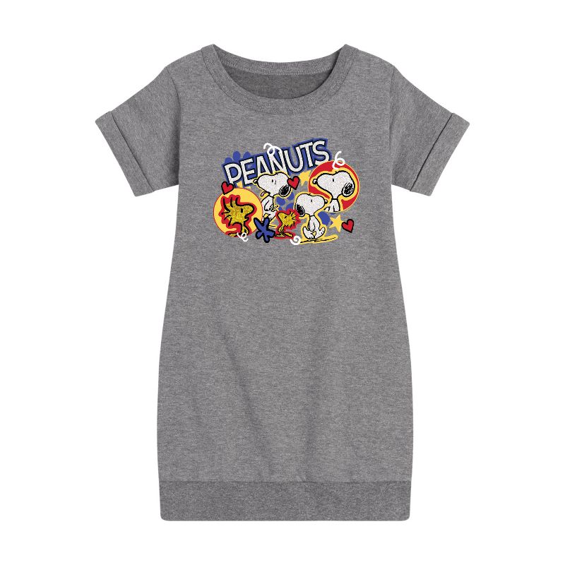 Girls' - Peanuts - Snoopy Woodstock Graphic Short Sleeve Fleece Dress
