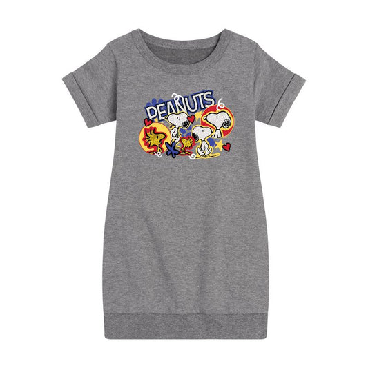 Girls' - Peanuts - Snoopy Woodstock Graphic Short Sleeve Fleece Dress