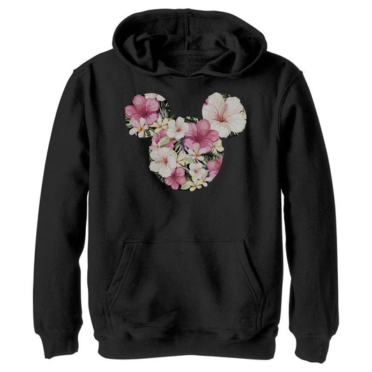 Boy's Disney Mickey Mouse Tropical Flower Silhouette Pull Over Hoodie