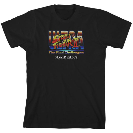 تي شيرت Street Fighter Classic Street Fighter II Player Select للأولاد باللون الأسود برقبة دائرية وأكمام قصيرة
