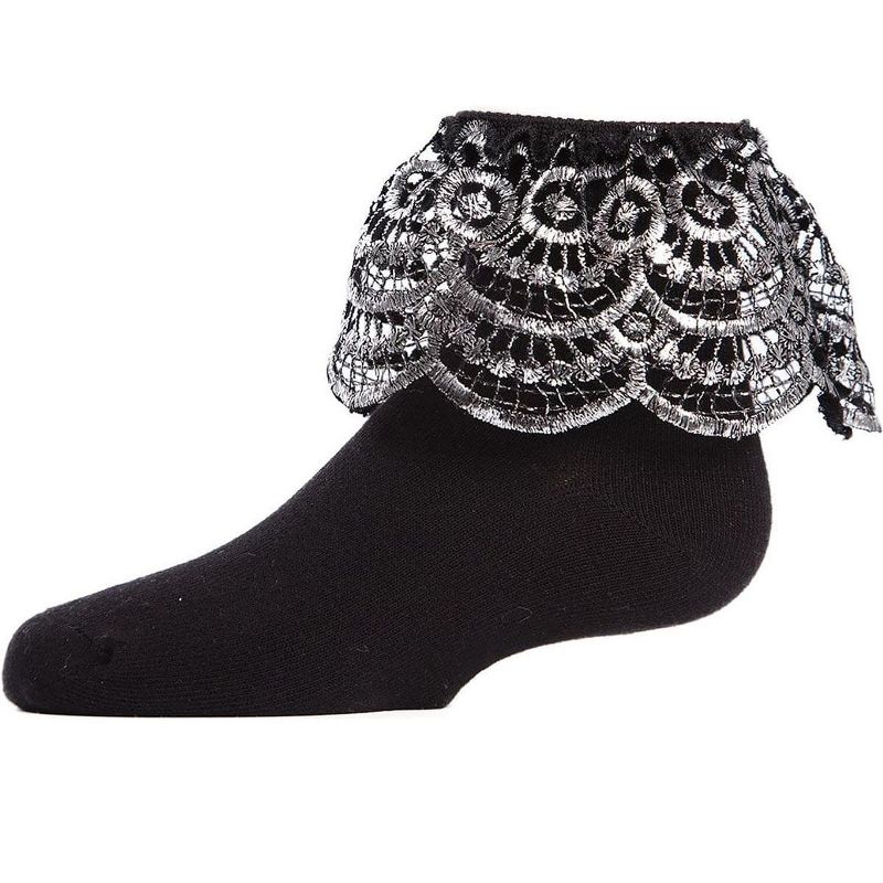 Memoi Metallic Scalloped Cotton Blend Anklet Socks