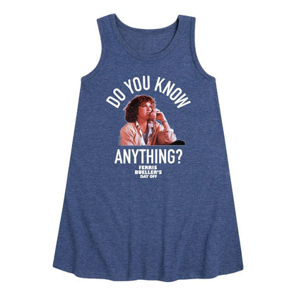 Girls' - Ferris Bueller's Day Off - Do You Know Anything Graphic Sleeveless Aline Dress