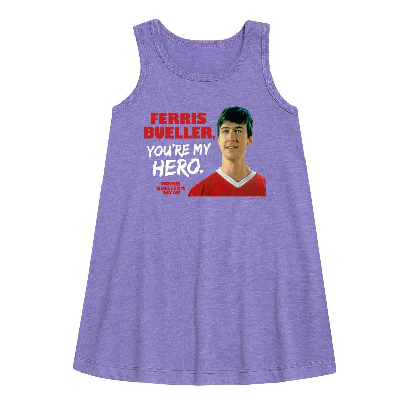 Girls' - Ferris Bueller's Day Off - Ferris My Hero Graphic Sleeveless Aline Dress