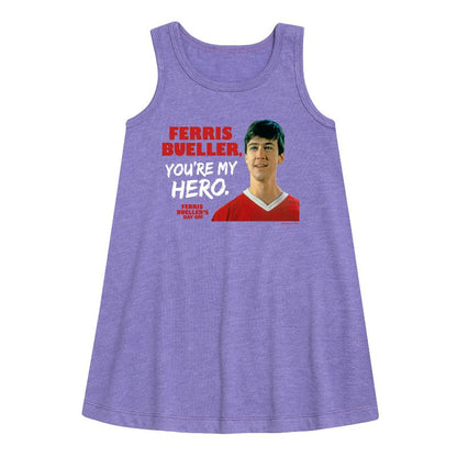 Girls' - Ferris Bueller's Day Off - Ferris My Hero Graphic Sleeveless Aline Dress