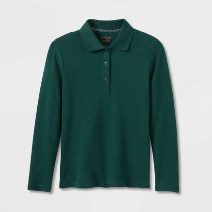 Girls' Long Sleeve Interlock Uniform Polo Shirt - Cat & Jack™