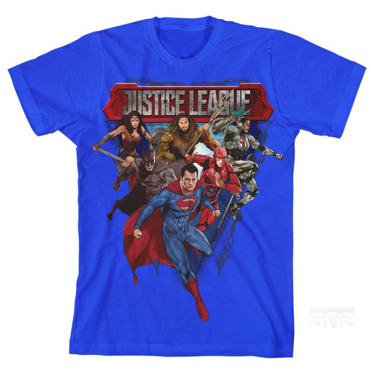 Justice League Movie Superhero Charge Boy's Royal Blue T-shirt