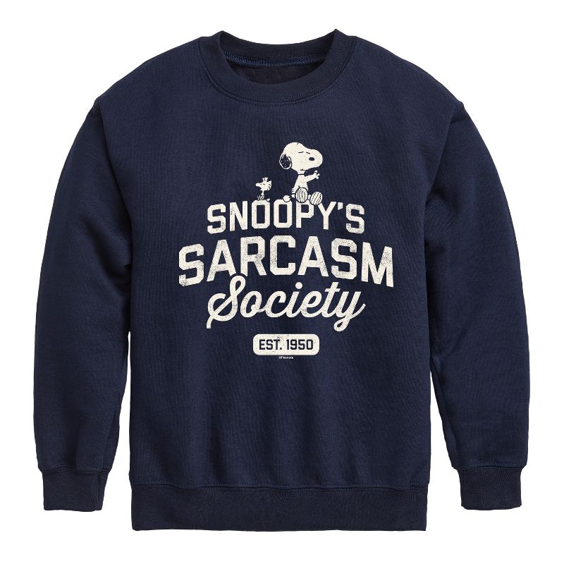 Boys' - Peanuts - Snoopy Sarcasm Society Graphic Long Sleeve Fleece Sweatshirt