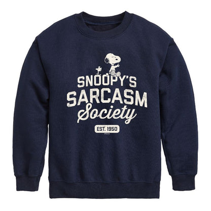 Boys' - Peanuts - Snoopy Sarcasm Society Graphic Long Sleeve Fleece Sweatshirt