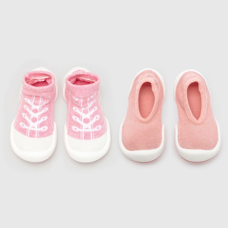 Komuello Toddler Sock Shoes Combo Set – First Walker Baby Shoes Flat and Sneaker Pink