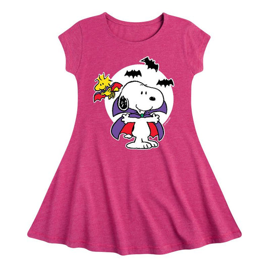 Girls' - Peanuts - Snoopy Woodstock Vampire Fit & Flair Cap Sleeve Dress