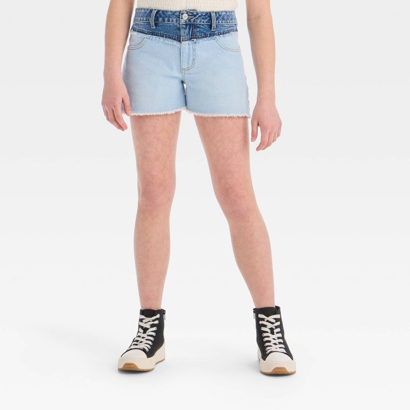 Girls' High-Rise A-Line Colorblock Denim Shorts - art class™