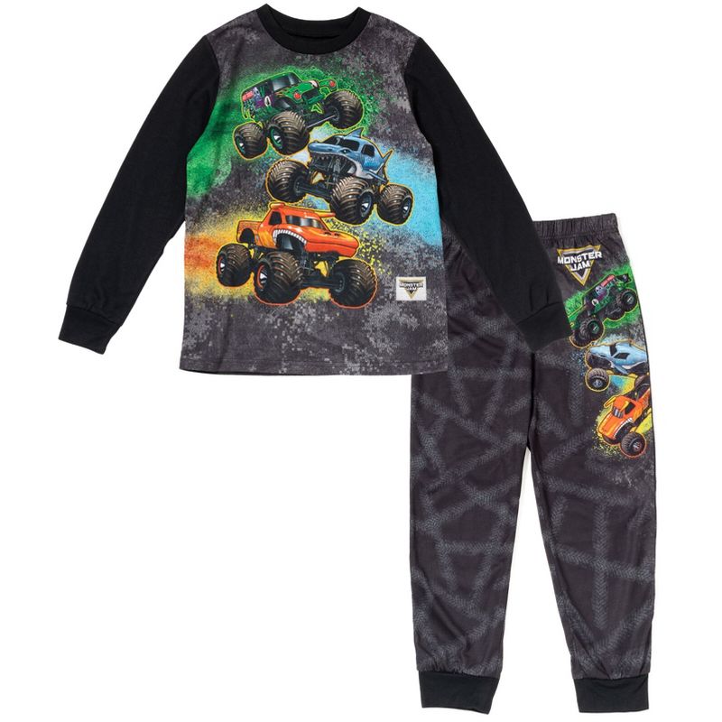 Monster Jam Trucks Grave Digger El Toro Loco Megalodon Pullover Pajama Shirt and Pajama Pants Sleep Set Little Kid