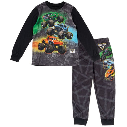 Monster Jam Trucks Grave Digger El Toro Loco Megalodon Pullover Pajama Shirt and Pajama Pants Sleep Set Little Kid