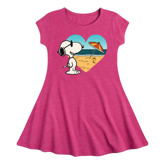 فستان سنوبي وودستوك بيتش بقصّة قلب وأكمام قصيرة للفتيات - بيناتس