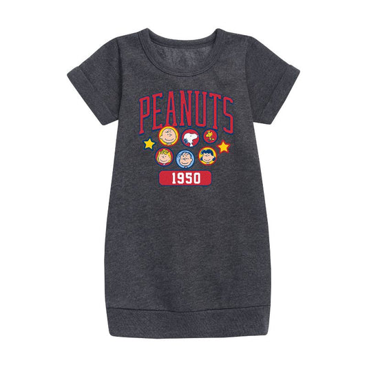 فستان رياضي من الصوف بأكمام قصيرة ورسومات جرافيكية للفتيات - Peanuts - Peanuts Crew