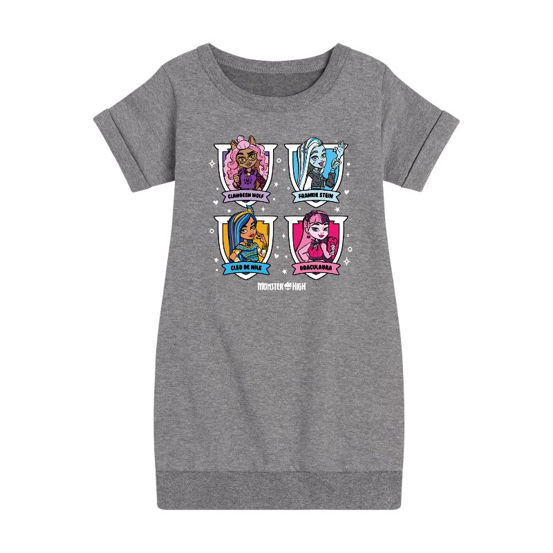 فستان صوف بأكمام قصيرة مطبوع عليه صور الكتاب السنوي للبنات - ماتيل