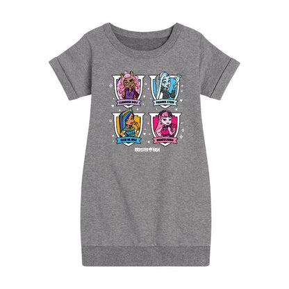 فستان صوف بأكمام قصيرة مطبوع عليه صور الكتاب السنوي للبنات - ماتيل