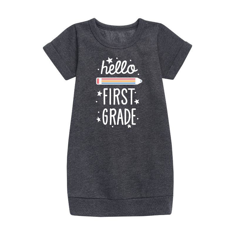 Girls' - Instant Message - Hello First Grade Graphic Short Sleeve Fleece Dress