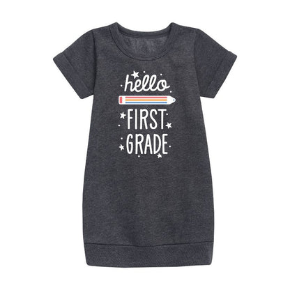 Girls' - Instant Message - Hello First Grade Graphic Short Sleeve Fleece Dress