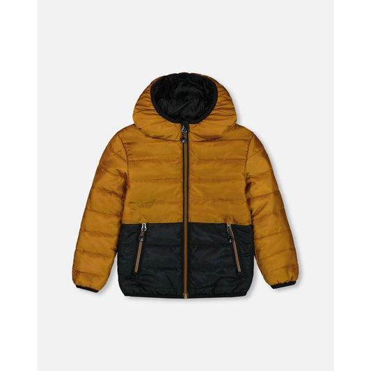 Deux par Deux Boy Colorblock Quilted Mid-Season Jacket Brown and Black