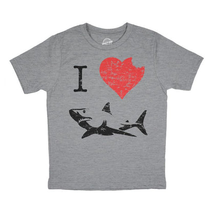 تي شيرت I Love Sharks للأطفال - تي شيرت كلاسيكي للشباب بطبعة عضة سمكة قرش - تي شيرت Crazy Dog للشباب