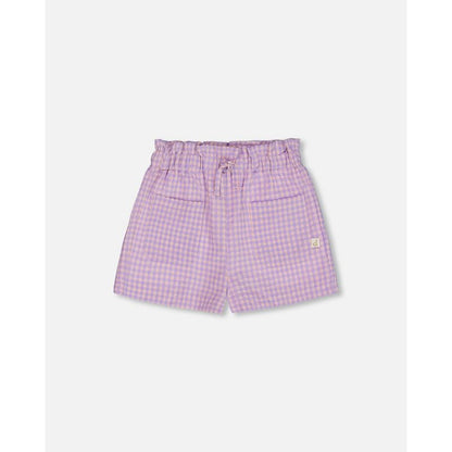 Deux par Deux Girl Printed Gingham Short Lilac and Pink