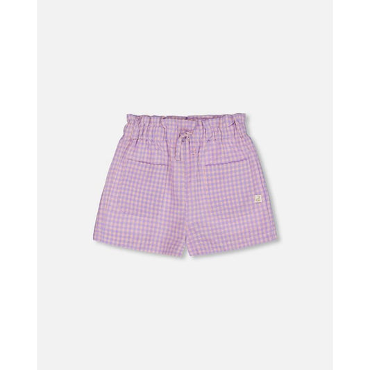 Deux par Deux Girl Printed Gingham Short Lilac and Pink