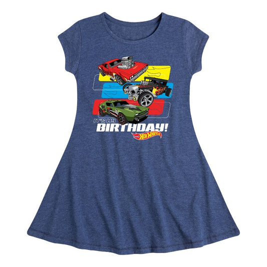 Girls' - Hot Wheels - Its My Birthday Fit & Flair Cap Sleeve Dress