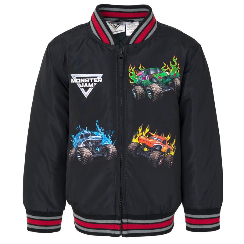 جاكيت بومبر رياضي بسحاب من Monster Jam Grave Digger El Toro Loco Megalodon للأطفال الصغار