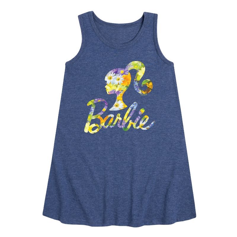 فستان باربي - بناتي - باقة الربيع - بدون أكمام - تصميم جرافيكي - شعار