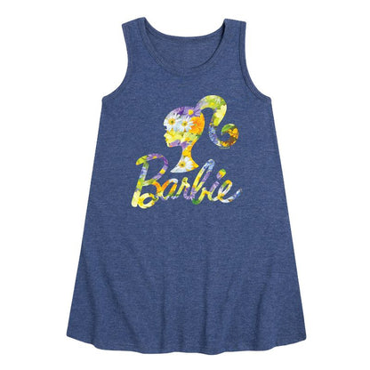 فستان باربي - بناتي - باقة الربيع - بدون أكمام - تصميم جرافيكي - شعار