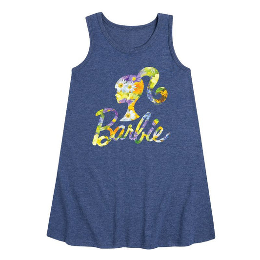 فستان باربي - بناتي - باقة الربيع - بدون أكمام - تصميم جرافيكي - شعار