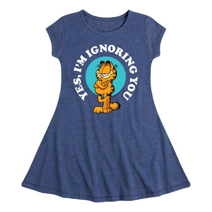 Girls' - Garfield - Ignoring You Fit & Flair Cap Sleeve Dress