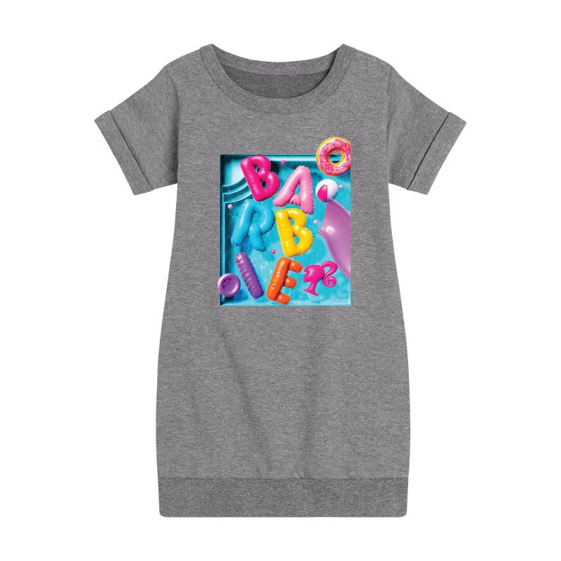 Girls' - Barbie - Summer Pool Floaties Graphic Short Sleeve Fleece Dress