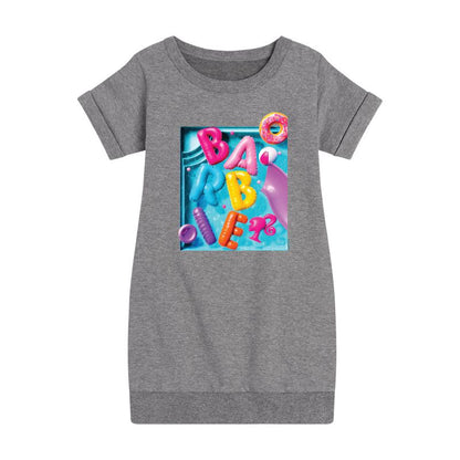 Girls' - Barbie - Summer Pool Floaties Graphic Short Sleeve Fleece Dress