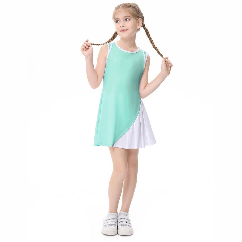 Girls Tennis Golf Dress Outfit Sleeveless A-line Pleated Athletic Skirt Dress with Pockets Safety Inner Shorts