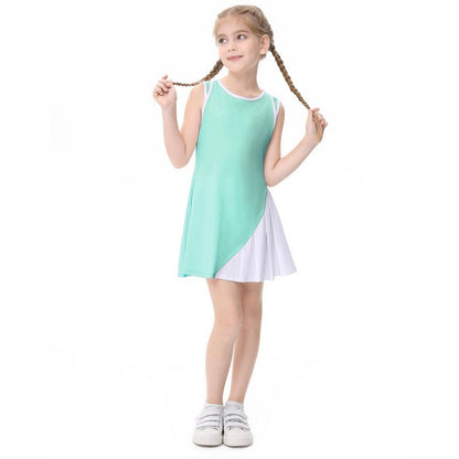 Girls Tennis Golf Dress Outfit Sleeveless A-line Pleated Athletic Skirt Dress with Pockets Safety Inner Shorts