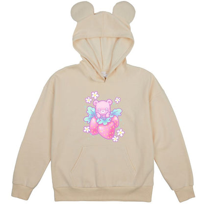 Strawberry Bear Youth Off-White Long Sleeve Hooded Sweatshirt With 3D Ears