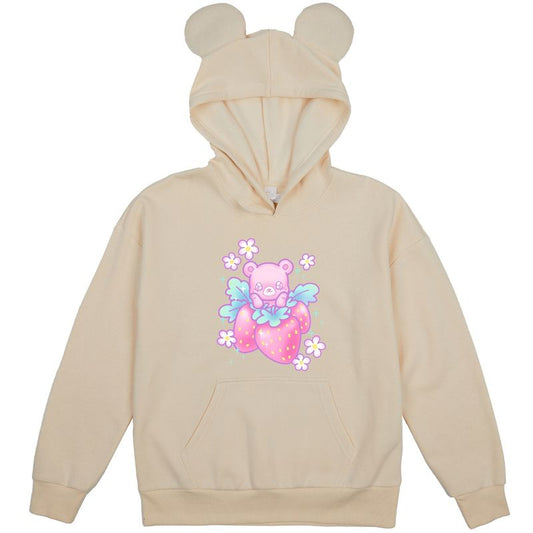Strawberry Bear Youth Off-White Long Sleeve Hooded Sweatshirt With 3D Ears