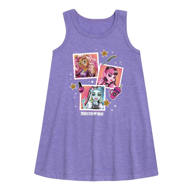 Girls' - Monster High - Polaroid Pictures Graphic Sleeveless Aline Dress