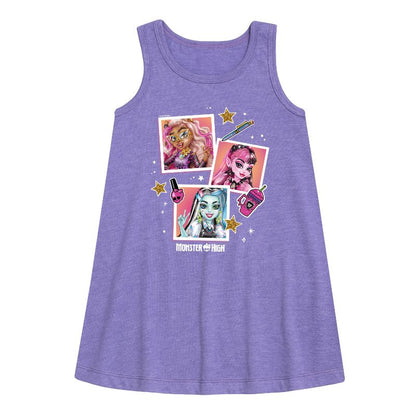 Girls' - Monster High - Polaroid Pictures Graphic Sleeveless Aline Dress