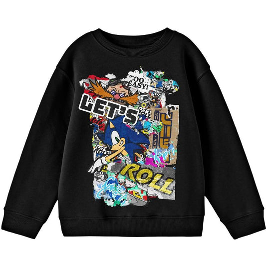 Bioworld Sonic The Hedgehog Let's Roll Modern Street Art Youth Black Crew Neck Sweatshirt