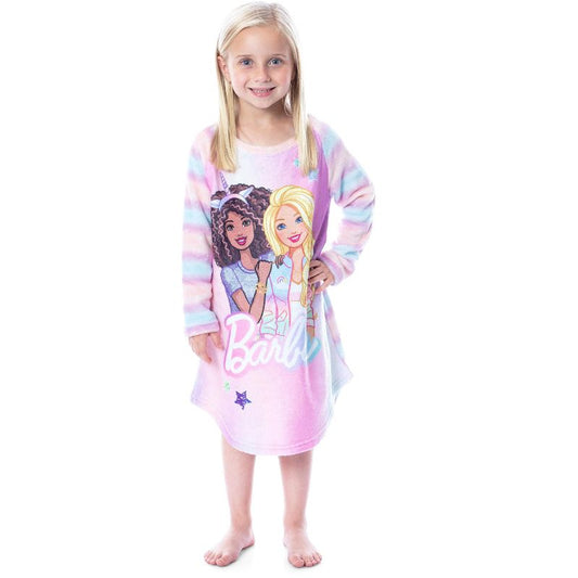 Mattel Barbie Girls' Raglan Kids Nightgown Pajama With Best Friend Unicorn Multicolor