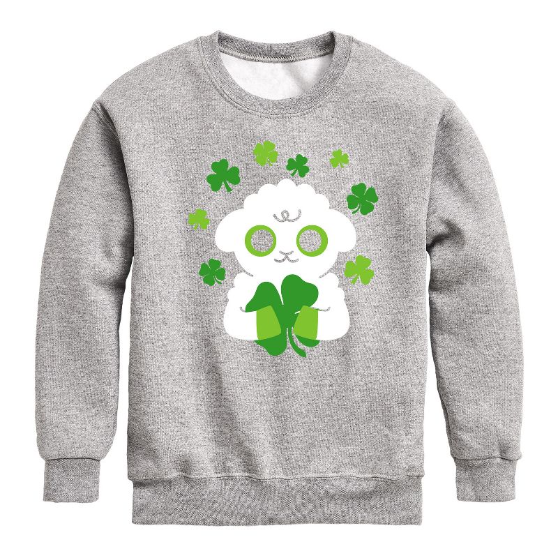 Boys' - Instant Message - St. Patrick's Day Sheep Holding a Shamrock Graphic Long Sleeve Fleece Sweatshirt