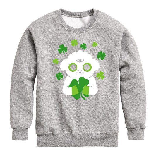 Boys' - Instant Message - St. Patrick's Day Sheep Holding a Shamrock Graphic Long Sleeve Fleece Sweatshirt